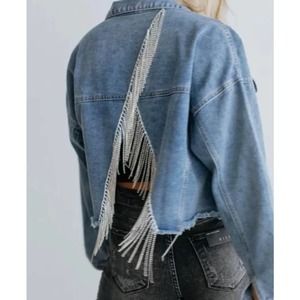 Savanna Jane Fringe Bling Jean Jacket Medium New With Tags